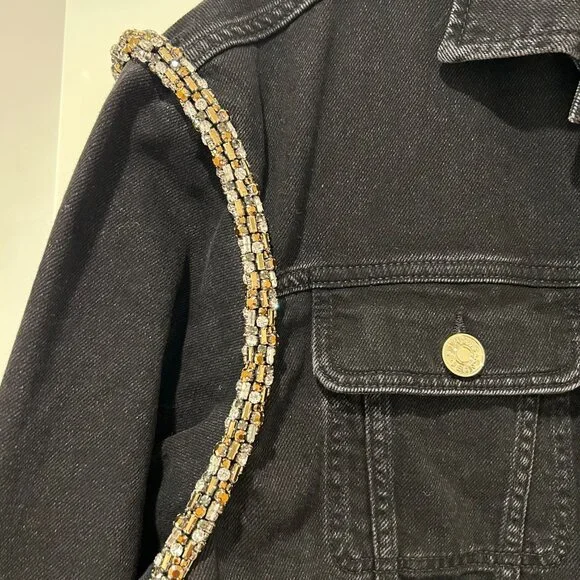 Sandro Paloma Embellished Faded Denim Jacket - Size 38 (6 US) - Picture 5 of 5